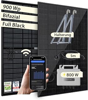 VALE Balkonkraftwerk Bifazial 900 Wp Full Black – EcoFlow Stream Wechselrichter 800 W – Set mit U…