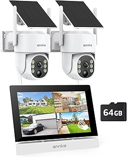 ANNKE Überwachungskamera Aussen Set mit Monitor, 4CH NVR, 64GB | 7″ Touchscreen, 2X 4MP PT Über…
