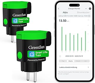 GreenSun WLAN Outdoor-Steckdose 2er, IP44, 16A, 3680W App & Timer | APP- UND SPRACHSTEUERUNG – …