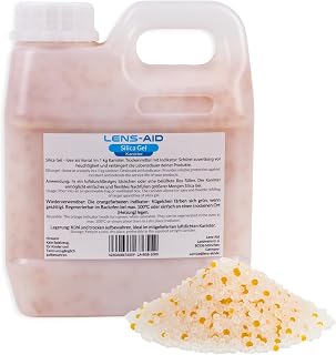 Lens-Aid Silica Gel 1 kg Behälter Trockenmittel Kugeln | Orange-Grün-Indikator, wiederverwendba…