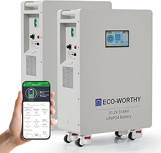 ECO-WORTHY 2 Pack 48V 314Ah LiFePO4 Batterie 32,2kWh Speicher mit 200A BMS | RS485/CAN/RS232 Blue…