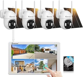 Jennov Solar Überwachungskamera Set mit 10″ Monitor, 5MP 10CH Touch-NVR