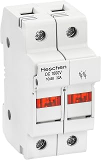 Heschen PV-Sicherungshalter, 1000 V DC, 32 A, 2-polig, geblasene Sicherungsanzeige, 35 mm DIN-Sch…