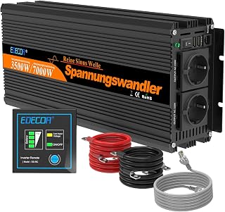 EDECOA Spannungswandler 3500w Reiner Sinus Wechselrichter 12v 230v mit 2X USB und Fernbedienung S…