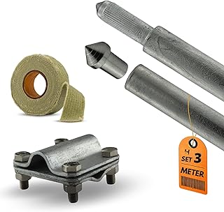 HausHeld® Erdungsspieß Set verzinkt 3m Ø16mm – Tiefenerder inkl. Einschlagspitze, Kreuzverbi…