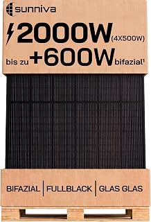 SUNNIVA® Solarpanel, 4x 500 W, FULL BLACK, Bifazial, Glas-Glas, N-Type Solarmodul, PV Module Sol…
