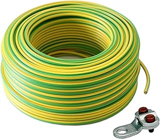 50m Erdungskabel 10mm2 H07V-K PVC grün-gelb flexible Aderleitung für PV-Anlagen inkl. 4 Klemmka…