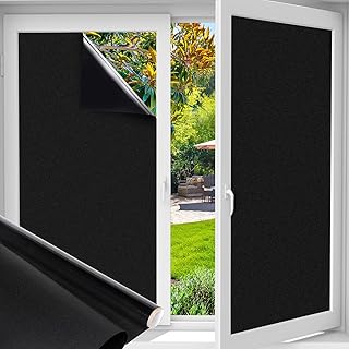 Funfox Fensterfolie Schwarz Verdunkelungsfolie Blickdicht Fenster Sonnenschutz Milchglasfolie Sel…