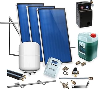 SUNEX® Solarthermie Komplett | Solaranlage | Solarpaket | 3x Kollektoren AMX 2.0 + Flachdachmont…